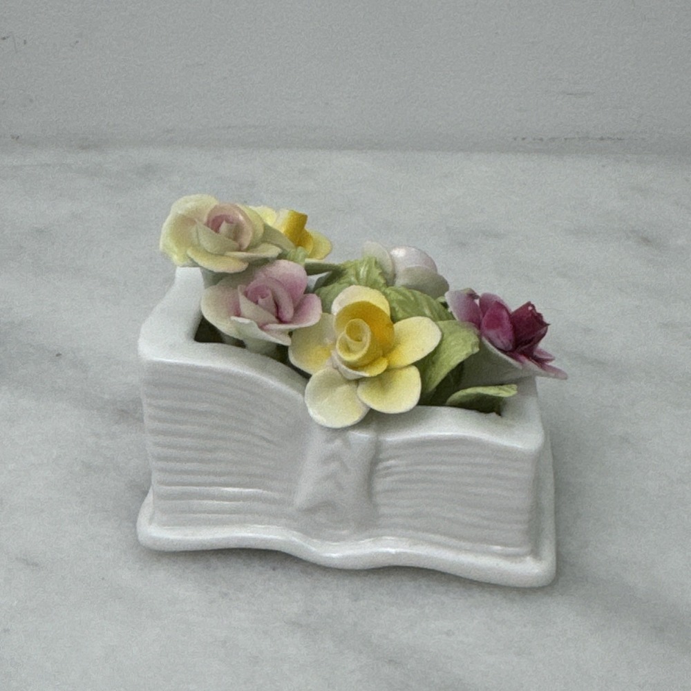 Vintage Crown Staffordshire England Fine Bone China Flower Basket 3" Rose